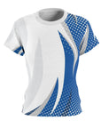 Ladies Striking blue on white sport top
