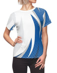 Ladies Striking blue on white sport top