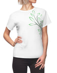 Women's Designer Pickleball Tee with spring leaves