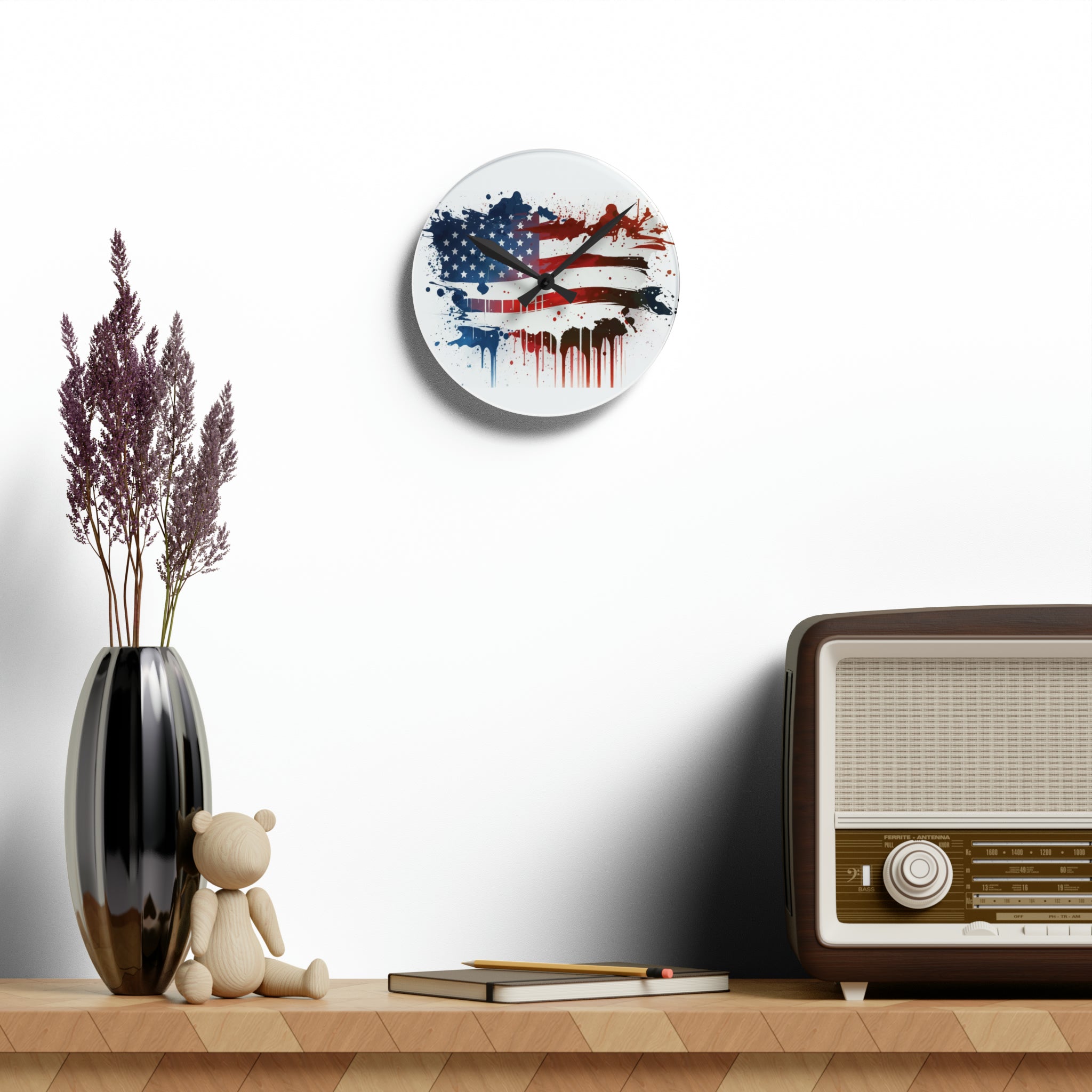 American Flag Acrylic Wall Clock. American pride, proud to be an American,