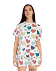 Women's beautiful heart print Short Pajama Set (AOP)