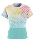 Teal check pastel Women's Cut & Sew Tee (AOP), great color selection for your wordrobe.