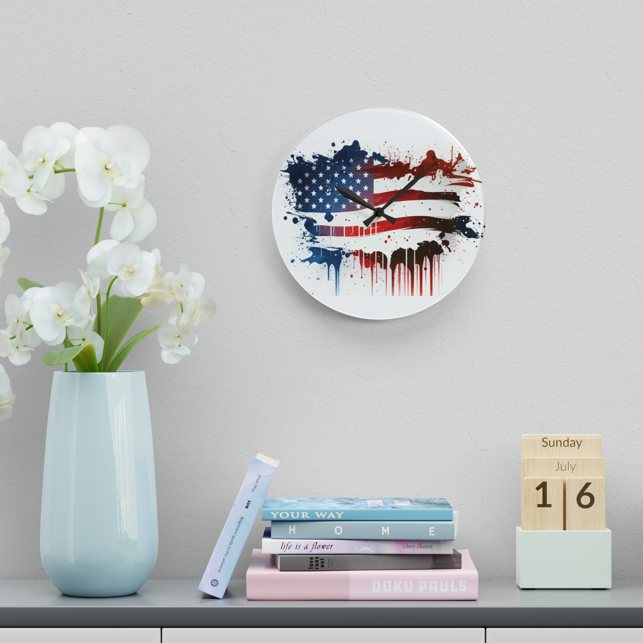 American Flag Acrylic Wall Clock. American pride, proud to be an American,