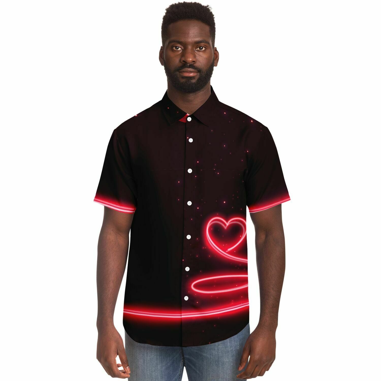 Heart, love, romance all in one eye catching Short Sleeve Button Down Shirt - Unique design. Great to wear any time.