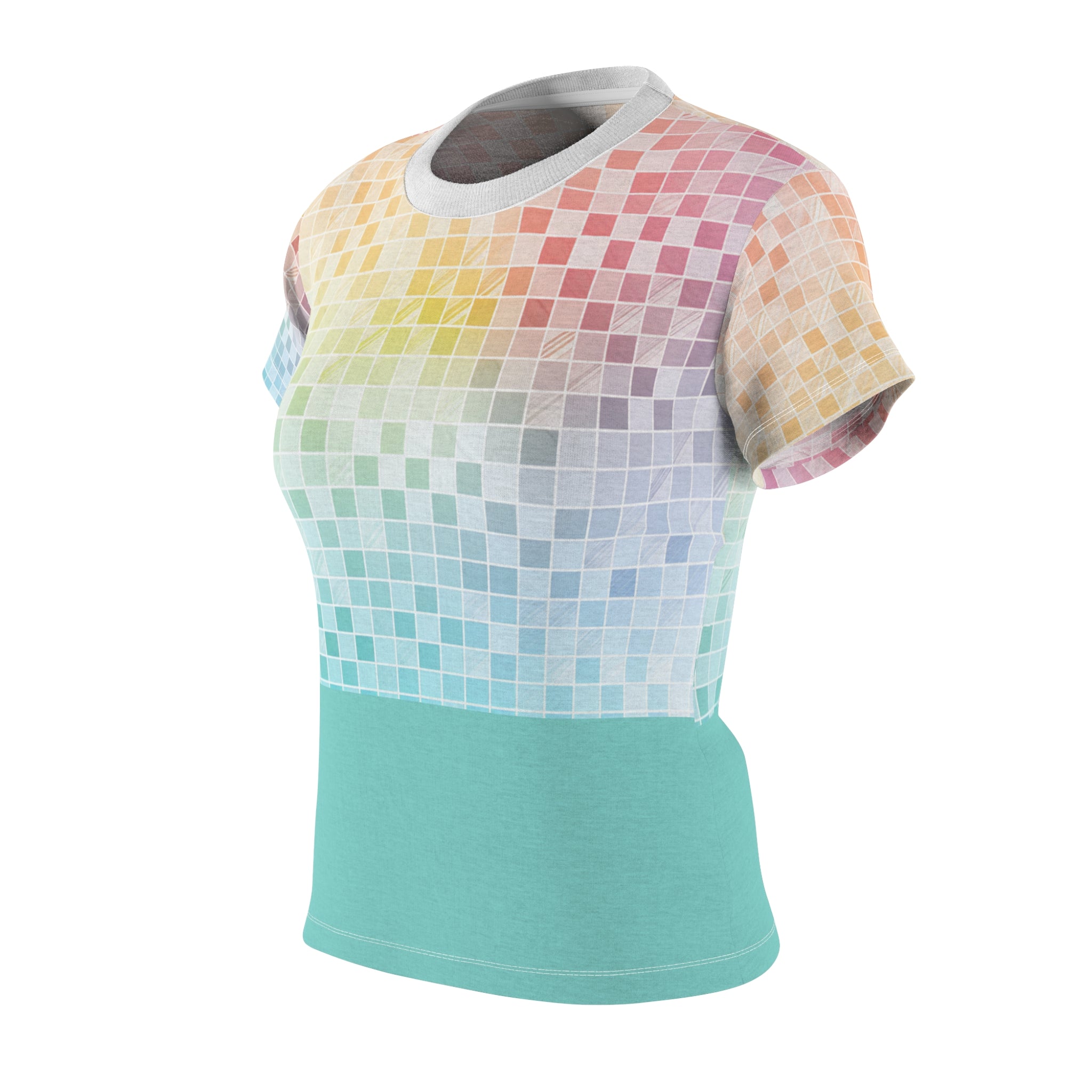 Teal check pastel Women&#39;s Cut &amp; Sew Tee (AOP), great color selection for your wordrobe.