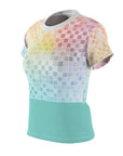 Teal check pastel Women's Cut & Sew Tee (AOP), great color selection for your wordrobe.