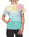 Teal check pastel Women's Cut & Sew Tee (AOP), great color selection for your wordrobe.