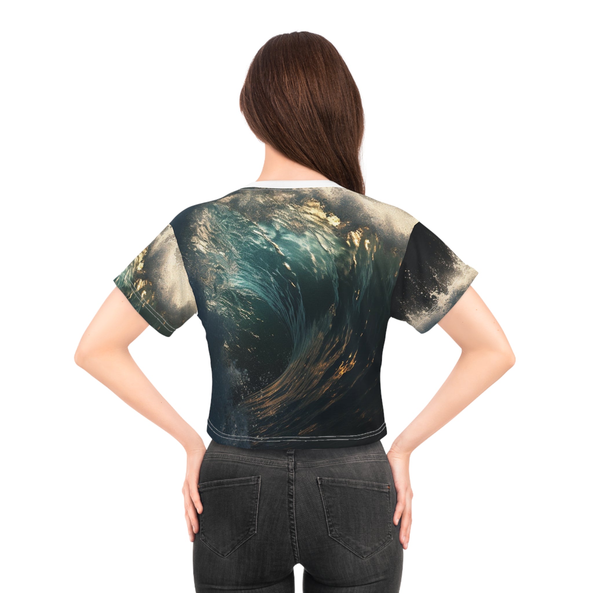 Ocean wave Crop Tee (AOP), ocean, wave design, ocean design, fantastic design, unusual design, special design, creative look,