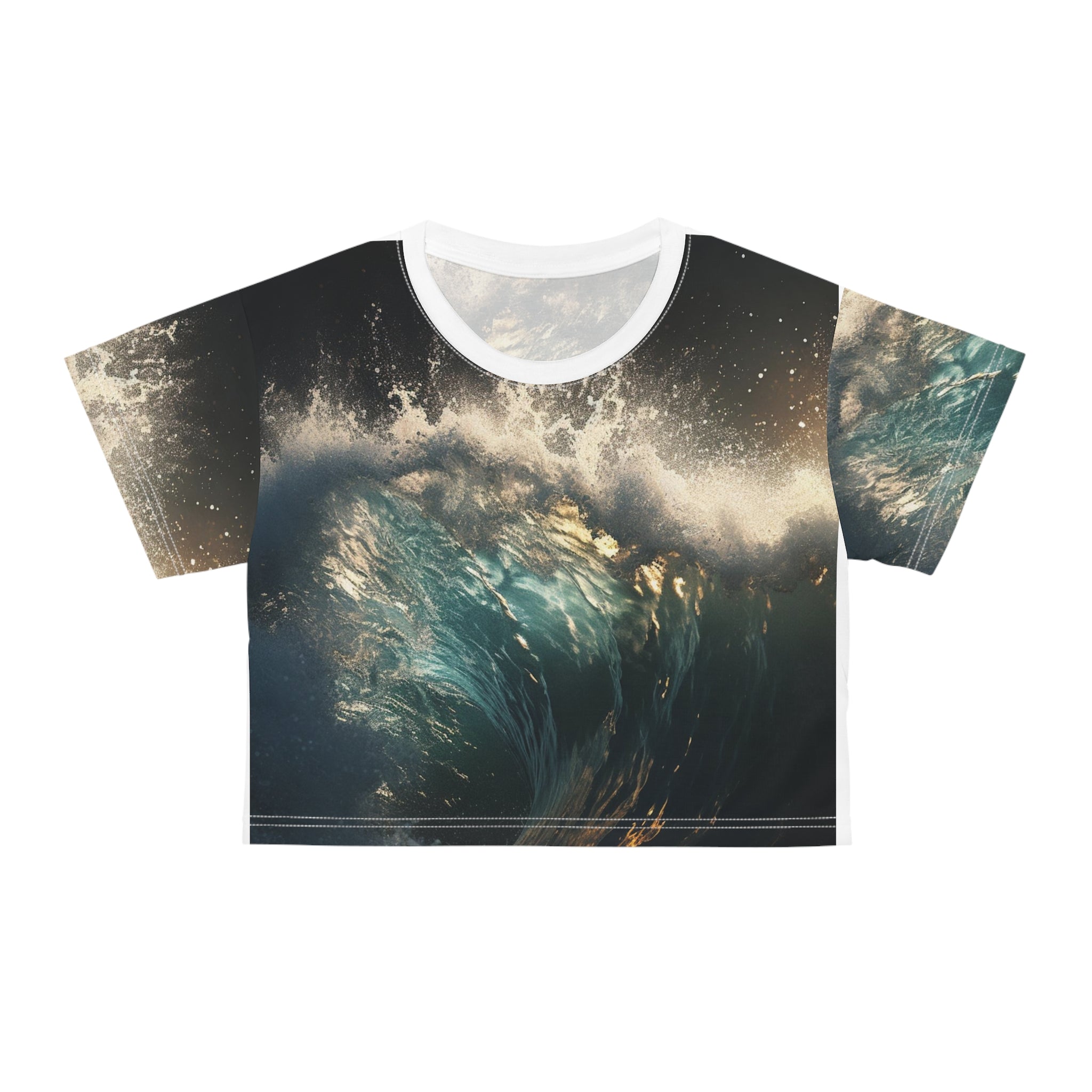 Ocean wave Crop Tee (AOP), ocean, wave design, ocean design, fantastic design, unusual design, special design, creative look,