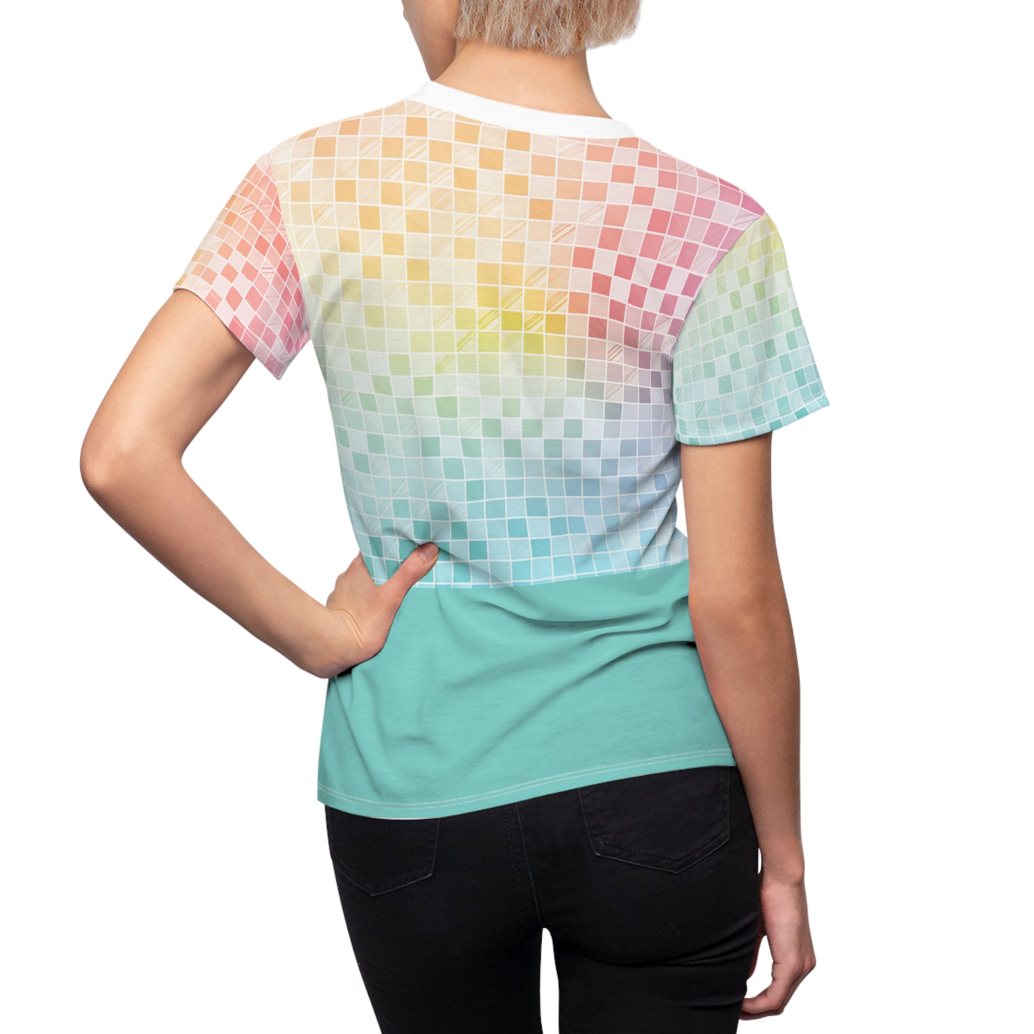 Teal check pastel Women&#39;s Cut &amp; Sew Tee (AOP), great color selection for your wordrobe.