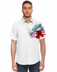 Short Sleeve Button Down Shirt -floral print. Original White Rabbit design. Unique shirt.